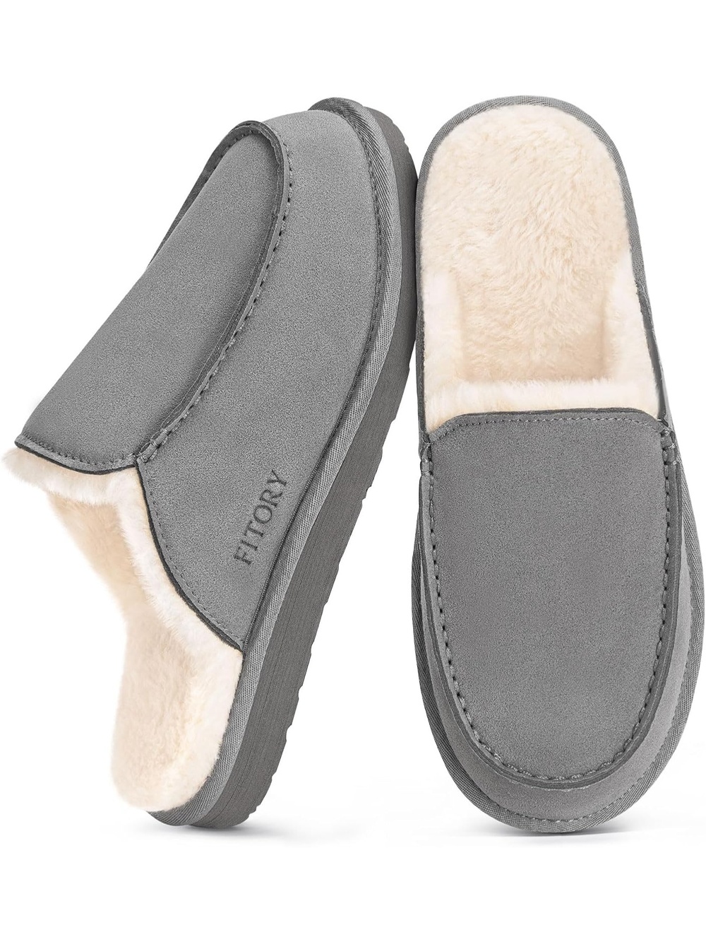 Men's Dark Gray Closed Toe Slip On Flat Winter Casual House Mules Clog Slipper
